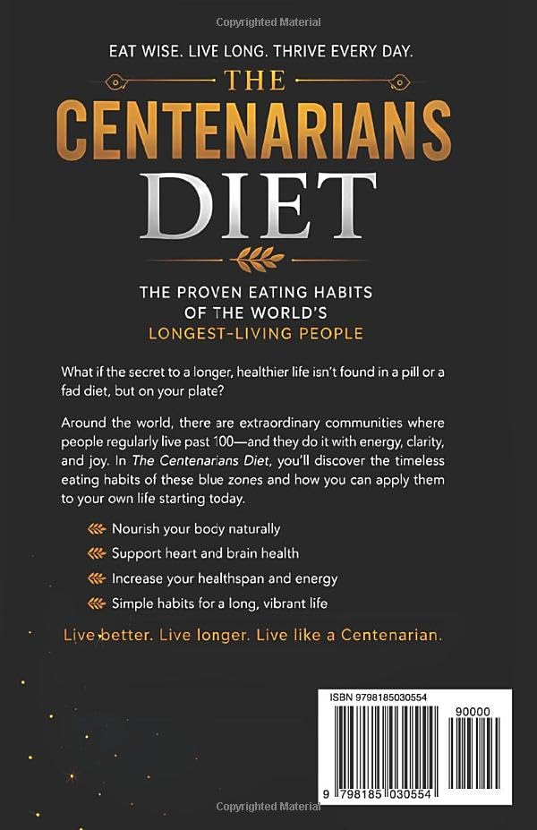 The Centenarians Diet by Emilio Petrozzi — back cover showing chapter highlights and reader benefits