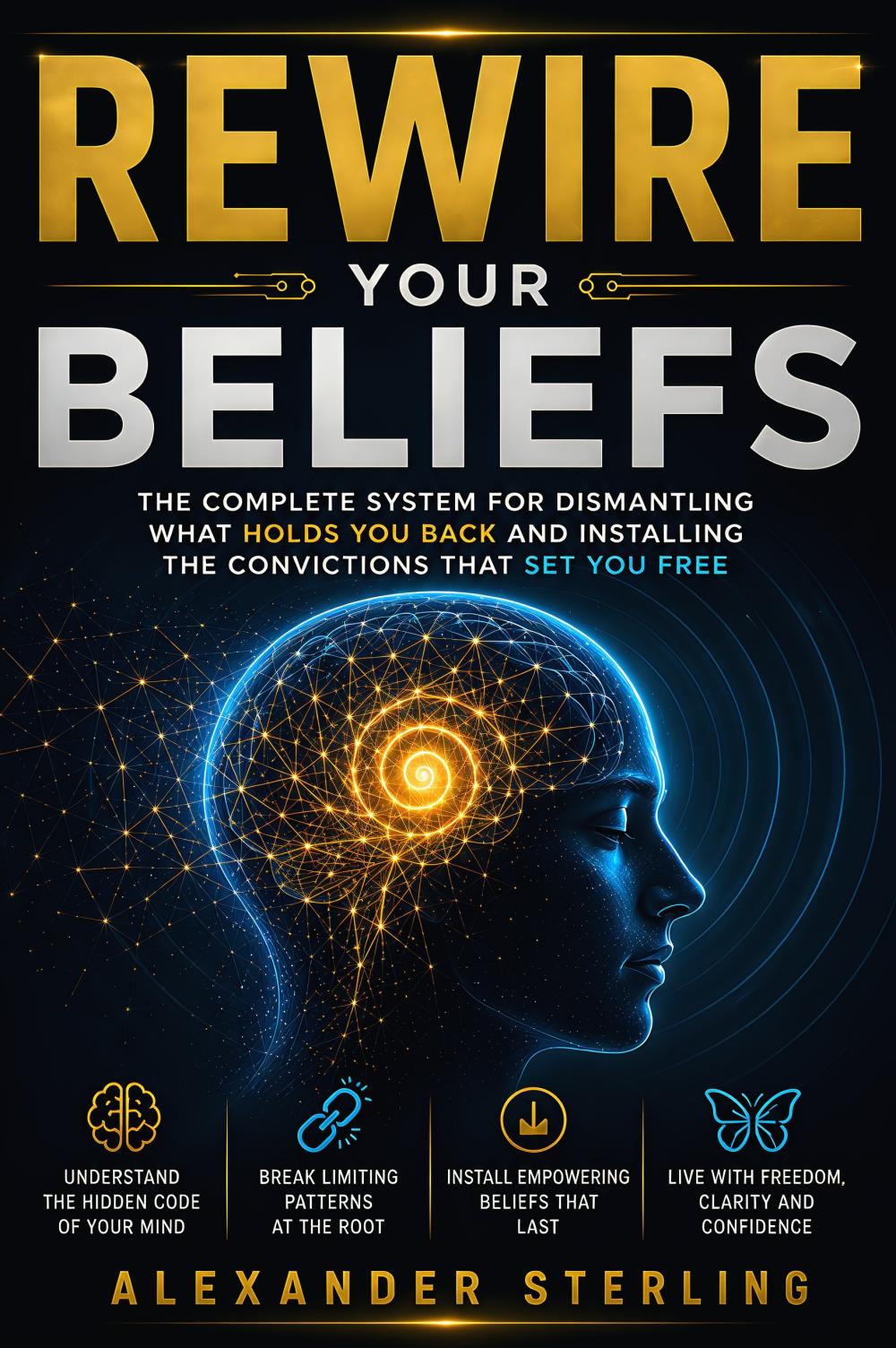 Rewire Your Beliefs by Alexander Sterling — front cover of the complete system for dismantling limiting beliefs